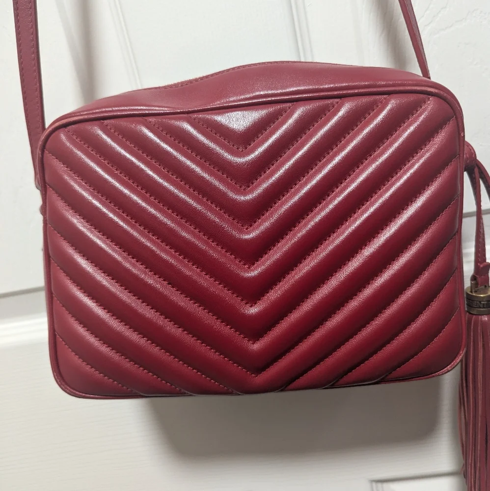 Saint Laurent Lou Camera Bag Matelasse Chevron Leather Small Red - Picture 8 of 10